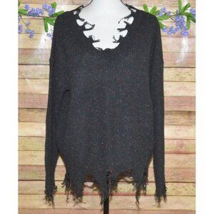 Ninexis Ladies Black Speckled Distressed Sweater Size S Witchy Whimsey Goth